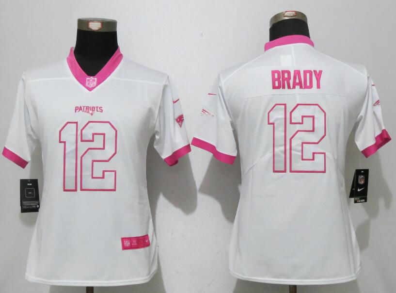 Women 2017 New England Patriots #12 Brady Matthews White Pink Stitched New Nike Elite Rush Fashion NFL Jersey